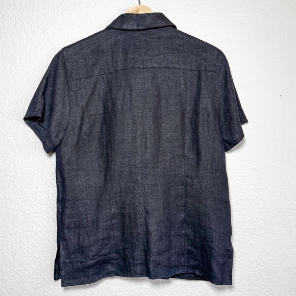 Harvé Benard Linen Button Up Shirt Minimalist Relaxed Fit Navy Size 6 - Picture 5 of 7